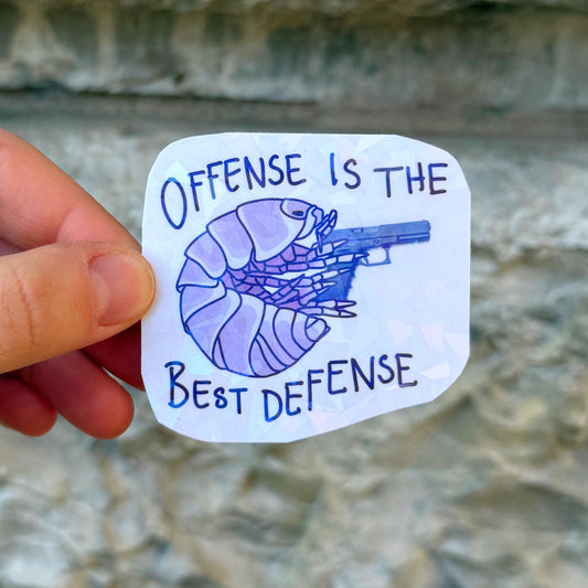 Glitzer Sticker, „Offense is the best defense“