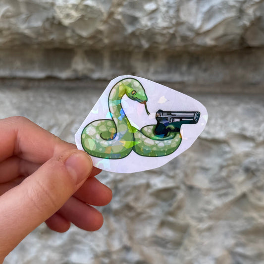 Glitzer Sticker, „Snake with gun“